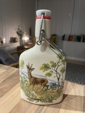 Vintage German Porcelain Hip Flask Hand Painted Deer Hunting Countryside  WTK