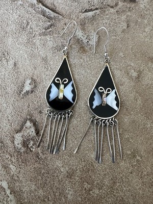 Alpaca Mexico Silver Inlay Wire Earrings Vintage Southwest Jewelry
