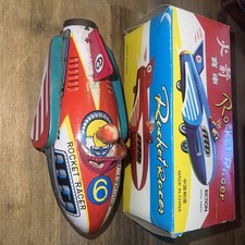 1960s 1970s VINTAGE ROCKET RACER TIN FRICTION TOY, ORIGINAL - See