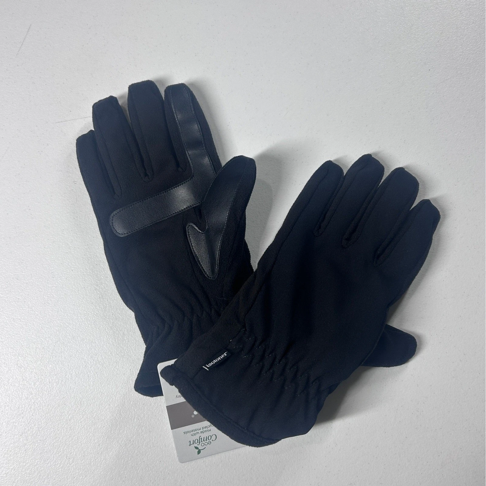 Isotoner Mens LG Black smartDRI Eco Comfort Gloves Repel Rain Touchscreen NEW