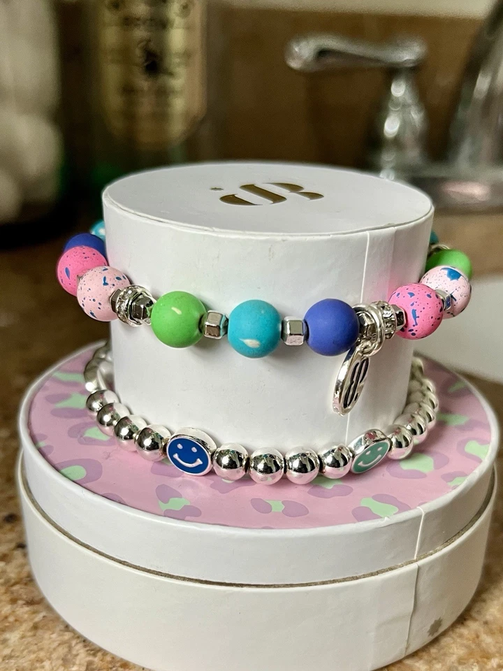 Bomb Party RETRO Partial Stack W/Removable Diamond CZ Smiley Face Charm - Image 3 of 4