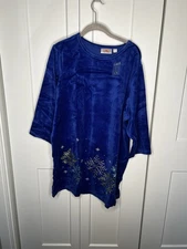 Quacker Factory Royal Blue Velvet Winter Sequin Snowflake Top NWT Women Plus 2X