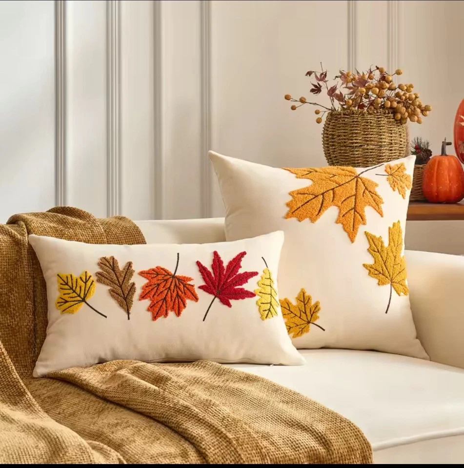 Fall Pumpkin Maple Leaves Cushion Cover Thanksgiving Pillow Cases Home Decor US - Image 3 of 4