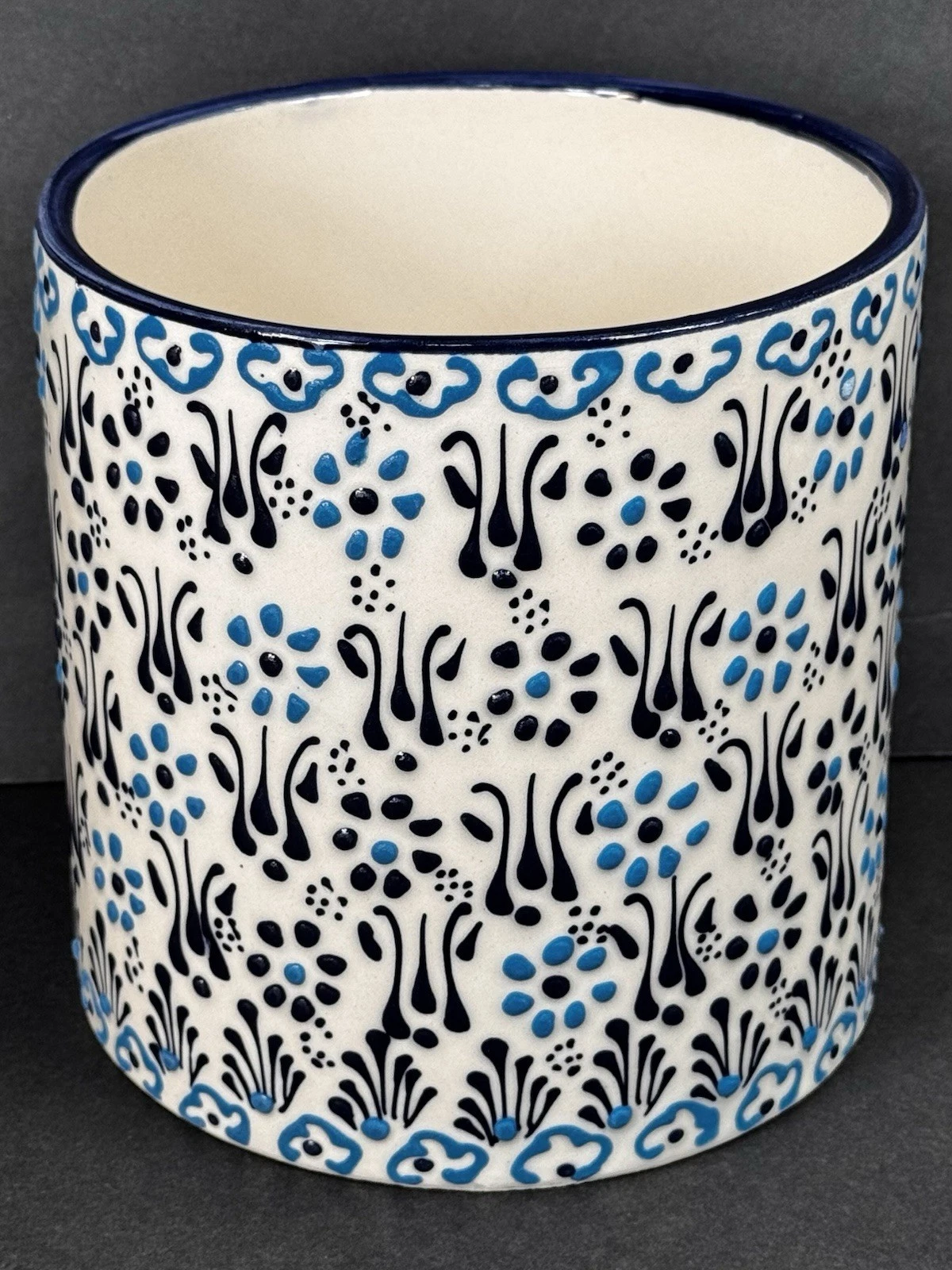 Hand Painted Turkish Ceramic Kitchen Utensil Holder Canister