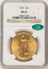 1927 $20 CAC Saint-Gaudens Double Eagle NGC MS63