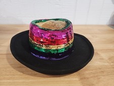 Womens 100 Black Wool Hat with Multi-Colored Glitter Top Made in USA