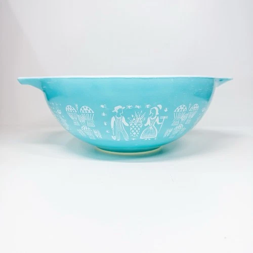 Vintage Pyrex 4Qt Mixing Bowl Turquoise Blue Cinderella Amish Butterprint