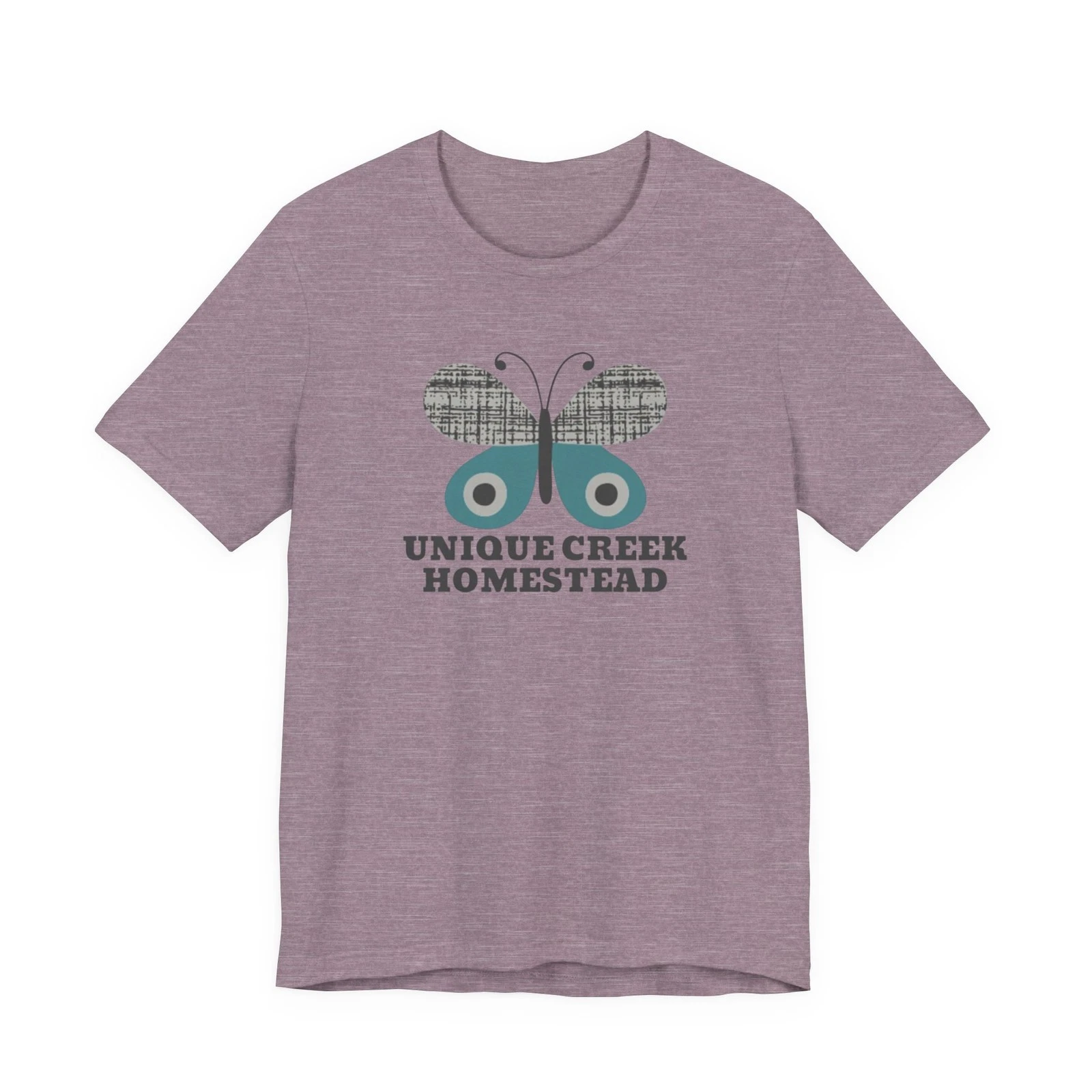 Unique Creek Homestead Blue Butterfly Logo Tee | Graphic Gardening T-Shirt