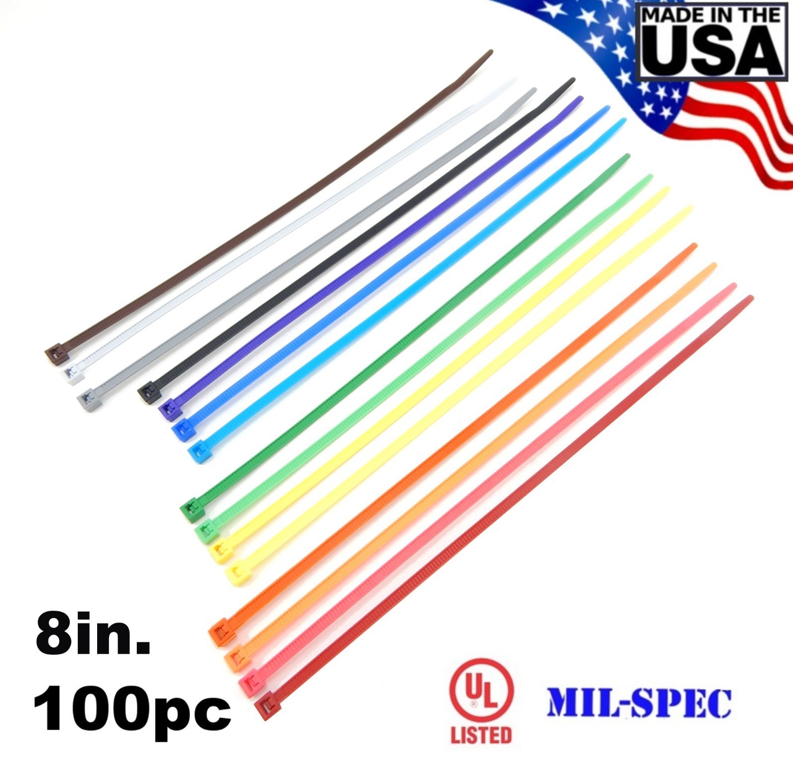 100PCS 8-Inch Heavy Duty Nylon Cable Ties 40lb Strength USA Made