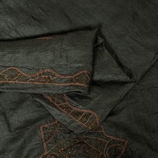 Sanskriti Vintage Dark Gray Sarees Pure Silk Hand Beaded Sari 5 Yd Craft Fabric