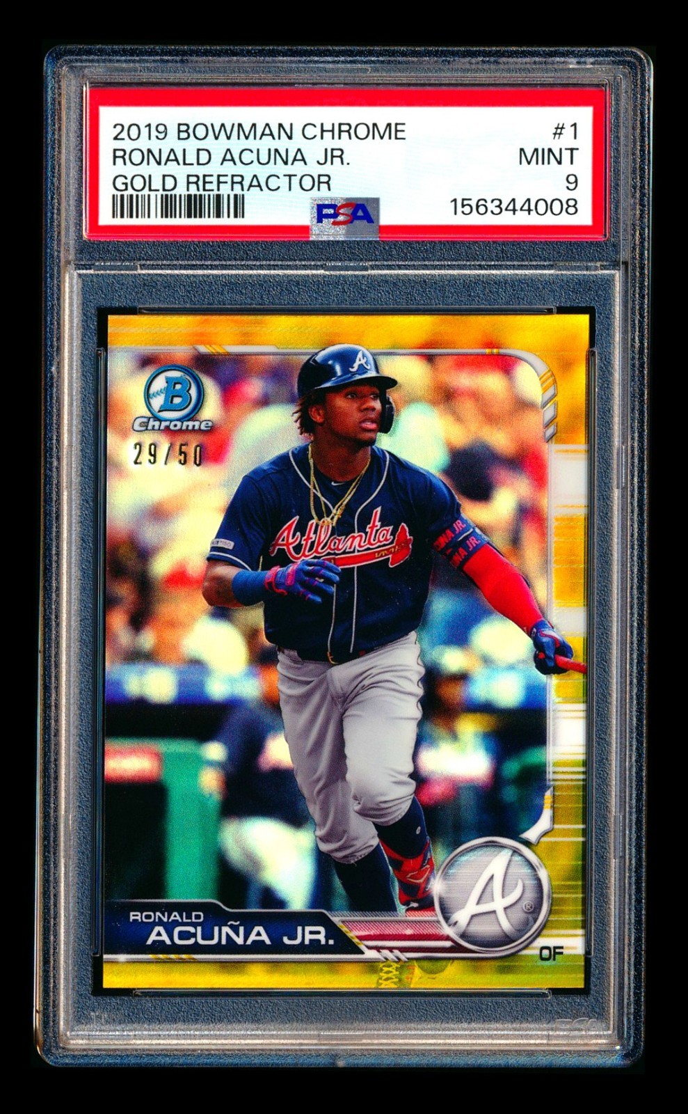 2019 BOWMAN CHROME RONALD ACUNA JR GOLD REFRACTOR 2ND YEAR #29/50 PSA 9 MINT!