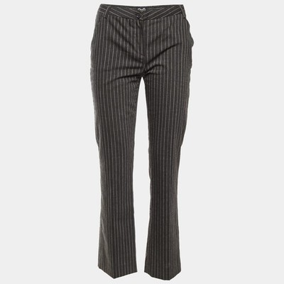 DG Dark Grey Striped Wool Straight Fit Trousers SM