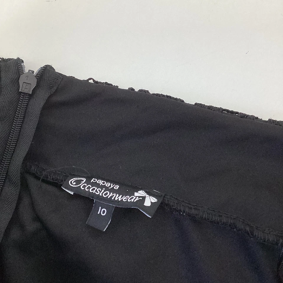 Papaya Occasionwear Black Lace Overlay Pencil Skirt Scalloped Hem Size 10 - Image 3 of 4