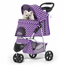 3 Wheels Pet Dog Cat Stroller for Small Medium Dogs Cats, Foldable Jogger Stroll
