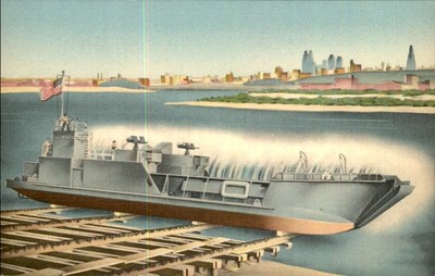 Kansas City Missouri MO Submarine Luanch Harry Darby Shipyard Linen c1940 PC