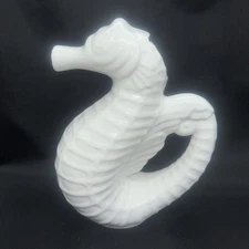 Portugal Pottery Glazed Ceramic White Seahorse Water Pitcher Decorative 11.5"