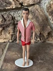 Vintage Japan 60s Ken Doll Painted Brunette Hair Straight Leg w/ Clothes & Stand