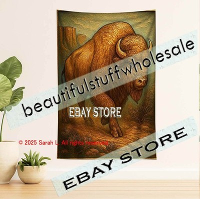 Bison Prairie Tapestry Plains Wildlife buffalo spirit inspirational 39X59 in