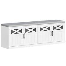 2 Tier Shoe Storage Bench with Doors, 59" Farmhouse Shoe Bench