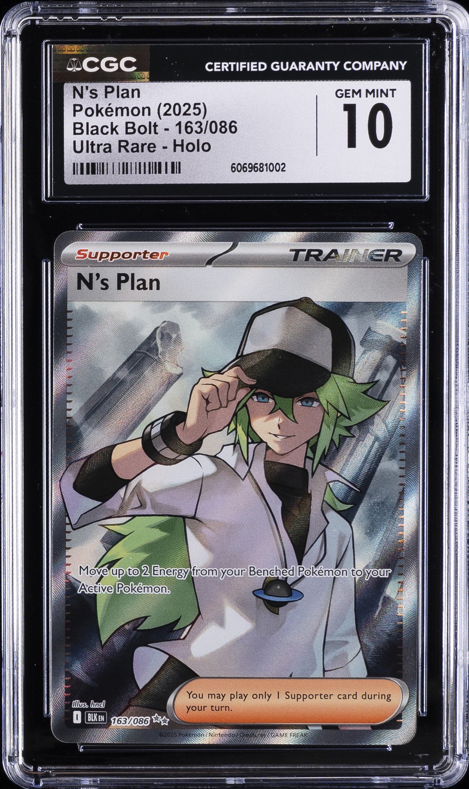 2025 POKÉMON BLACK BOLT ULTRA RARE, HOLO #163/086 N'S PLAN CGC 10 GEM MINT