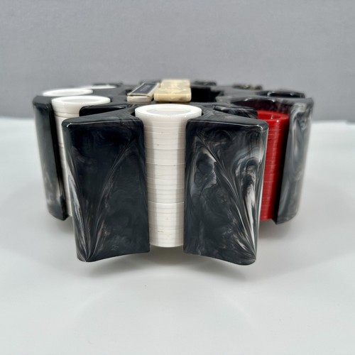 Spade Shaped Poker Chip Caddy Card Holder Black Marble Bakelite Spinning Handle - Picture 6 of 17