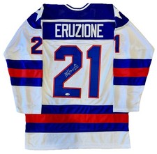 MIKE ERUZIONE Autographed 1980 USA Olympic Hockey Jersey “80 Gold” JSA COA