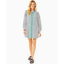 NWT Addison Bay Size S Cotton Poplin Starboard Dress White Navy Stripe