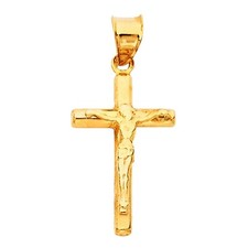14K Yellow Gold Religious Crucifix Pendant For Necklace or Chain