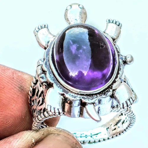 Turtle Ring, Blue Amethyst Gemstone Poison Ring, 925 Silver Turtle Poison Ring,