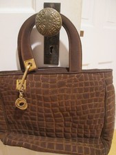 Valentino Orlandi Brown Suede Quilted  Handbag Logo Charm 3 Compartments