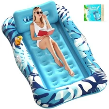 Pool Floats Adult,76" x 48" XL Inflatable Tanning Pool Lounger Float with Pillow