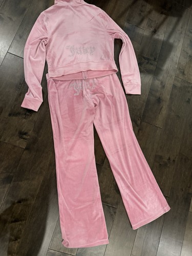 199 $ Neu mit Etikett Größe XL JUICY COUTURE BLING Velours TRAININGSANZUG - rosa Hose Hoodie - Bild 5 von 7