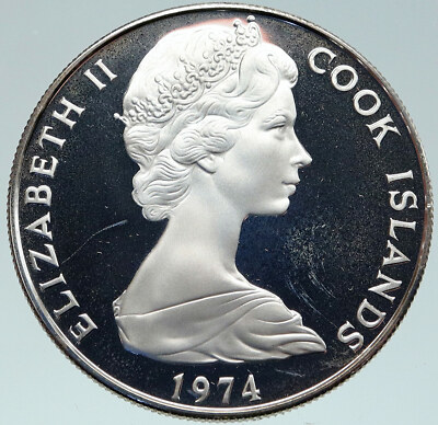 1974 COOK ISLANDS Elizabeth II James Cook PROOF Silver 2 1/2