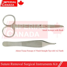 2 Pcs Suture Removal Surgical Instruments Kit Adson Forceps Stitch DS-1961