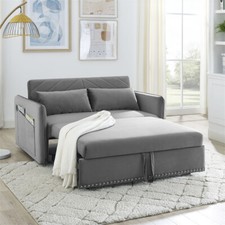 3 in 1 Convertible Sofa Bed,Gray Pull Out Sleep Sofa Bed w/USB Port  2 Pillows