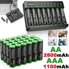 Lot HiQuick Ni-MH AAA AA 1100mAh 2800mAh Rechargeable Battery / 8-Slots Charger