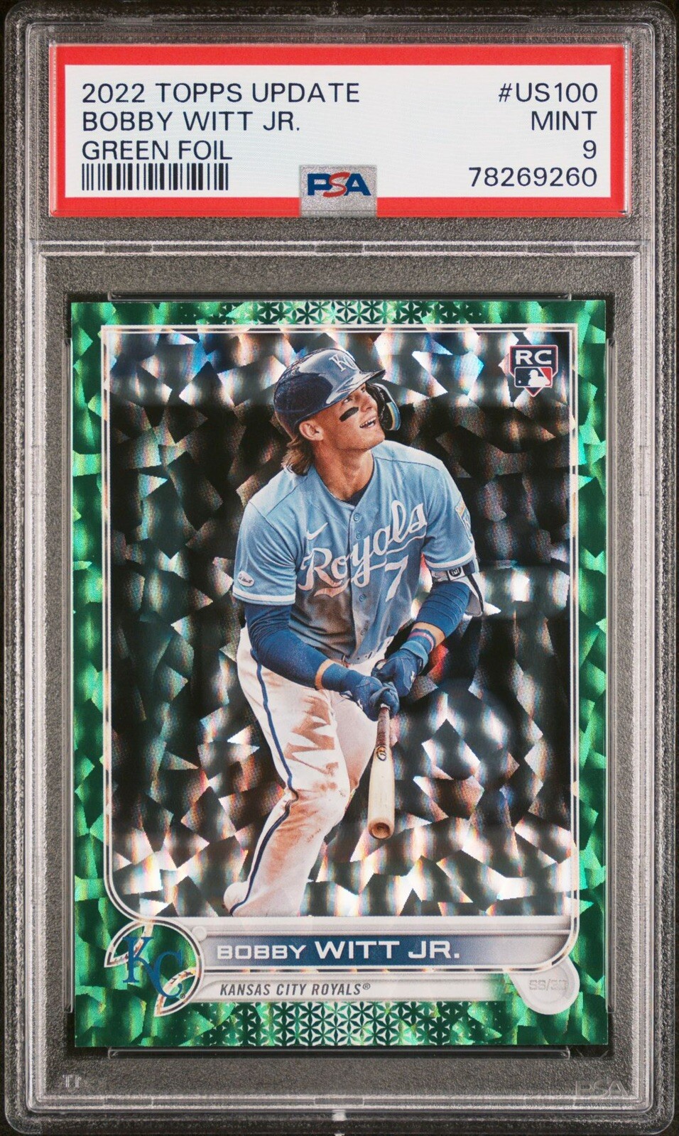 Bobby Witt Jr. 2022 Topps Update #US100 Green Foil /499 Bobby Witt Jr. 2022 Topps Update #US100 Green Foil /499