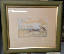 Landschaft Malerei 1800 - 1899 , Holland , Personen , Hafen Katwijk , Aquarell 