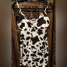 SHEIN BLACK AND WHITE COW PRINT SPAGHETTI STRAP V NECK MINI DRESS XL