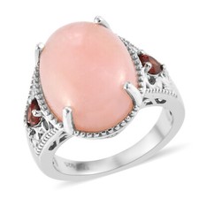 NICE 7.50ctw Peruvian Pink Opal Garnet Ring Platinum/Sterling Silver Size 7