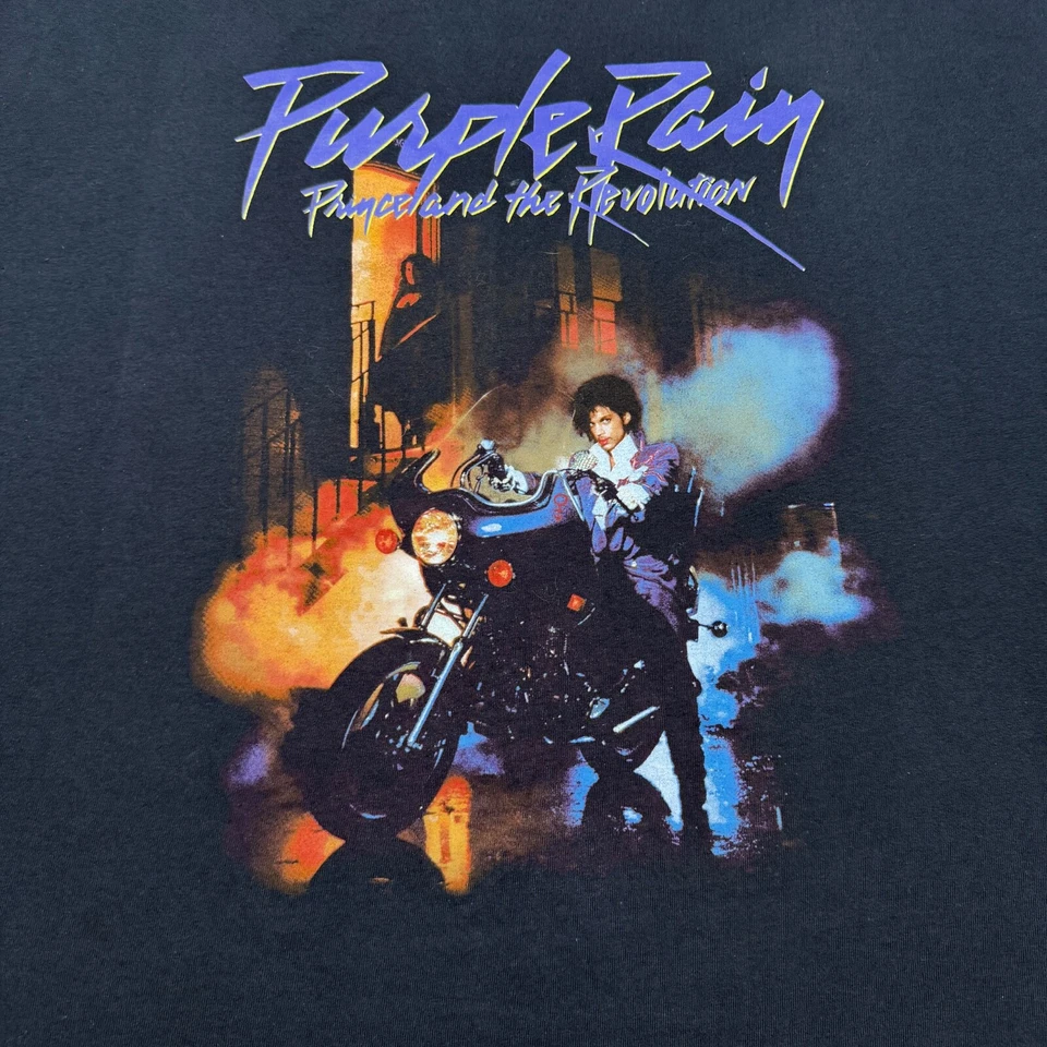 Camisa Prince Para Hombre Talla 2XL Negra Manga Corta Cuello Redondo Púrpura Lluvia Gráfica Camiseta Foto 3 de 4