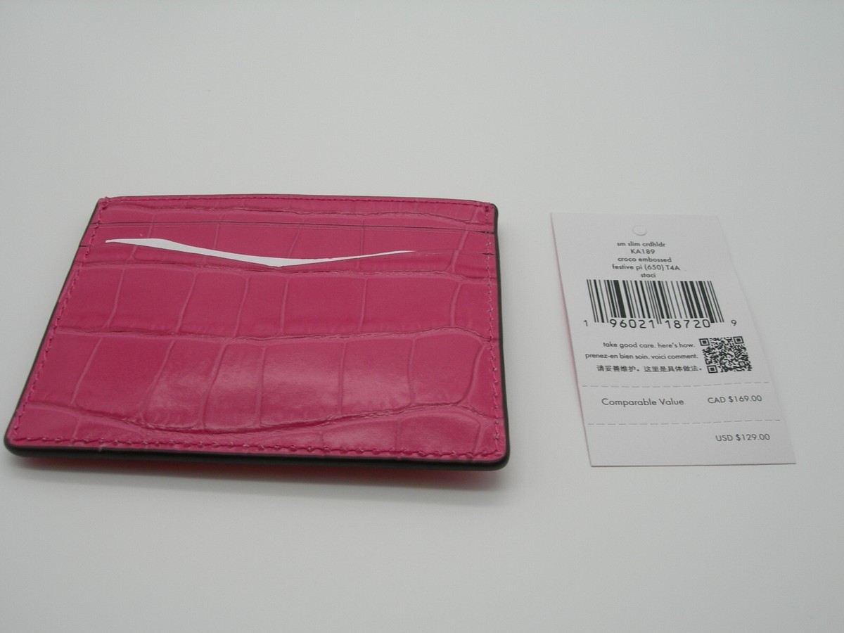 Kate Spade Fuchsia Croc Embossed Card Holder Madison Croc Embossed Small Slim Card Holder | Kate Spade Outlet main image 2