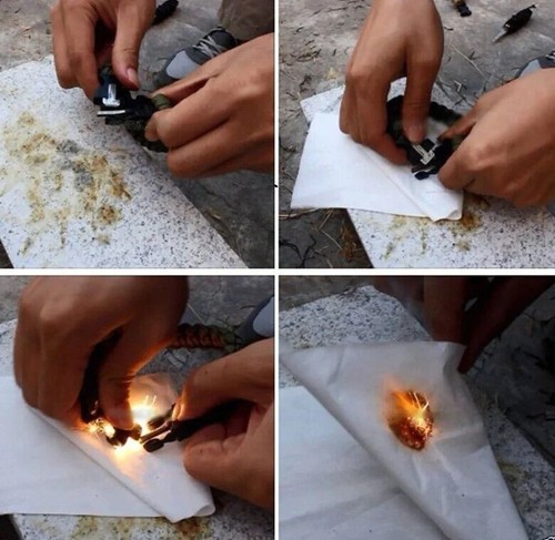 Survival Paracord Bracelet 5in1 Flint Fire Starter Whistle Compass Outdoor emerg - Picture 8 of 12
