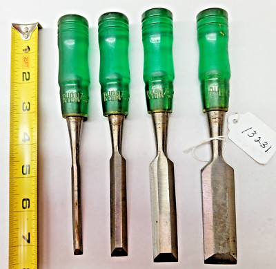 RYAN TOOLS, Vtg. Set of 4 Woodworkers Chisels, 1/4'', 1/2'', 47/64'' & 31/32'', USA