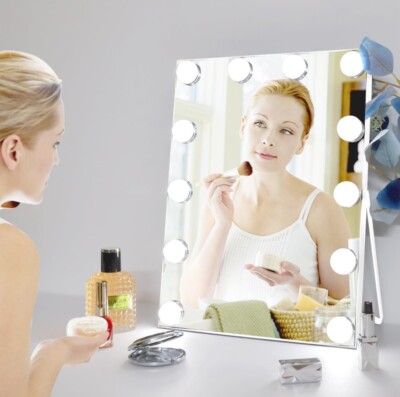 Makeup Mirror With 12 LED Lights, 3 Modes, Dimmable, Touch Control 360  Rotation