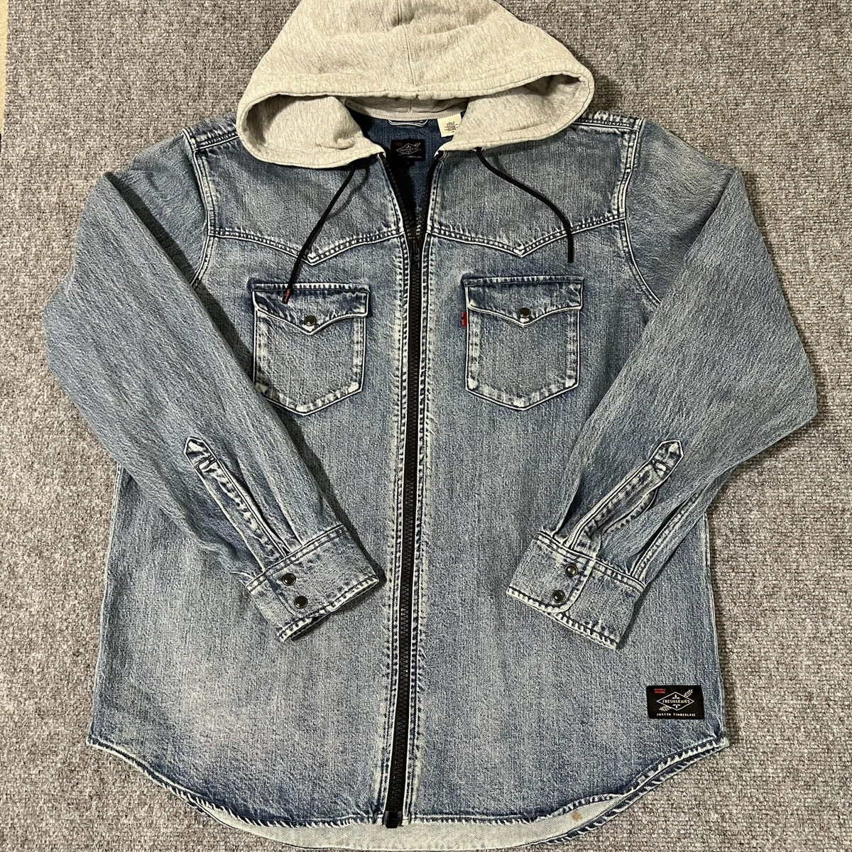 denim zip through hoodie