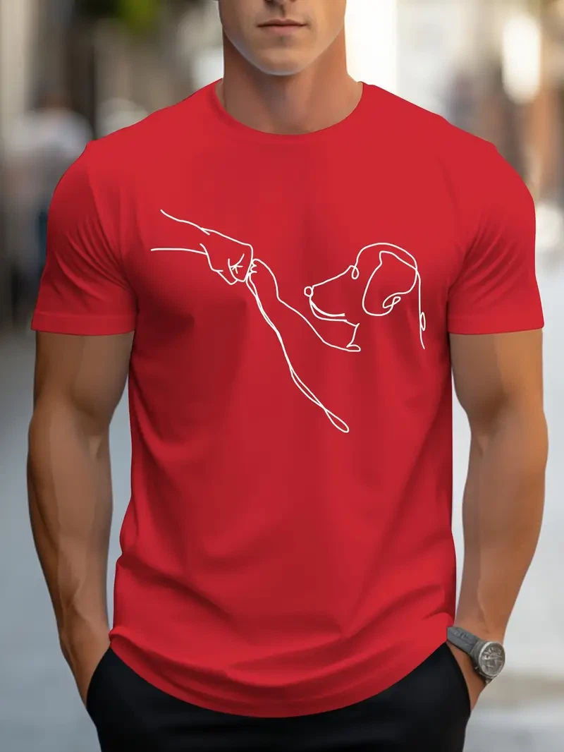 Men Humorous Dog Tee Breathable Cotton Short-Sleeve Round Neck Casual Red New