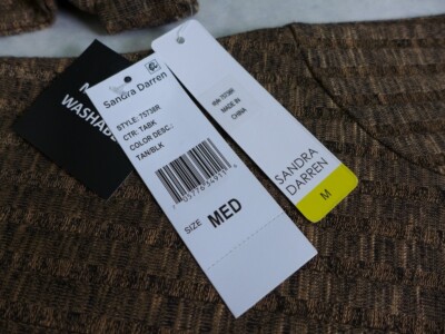 NWT SANDRA DARREN Brown Mélange Knit 3/4 Sleeve A-line Midi Dress