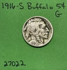 1916 S US Buffalo 🦬 Indian Head Nickel 5c Good