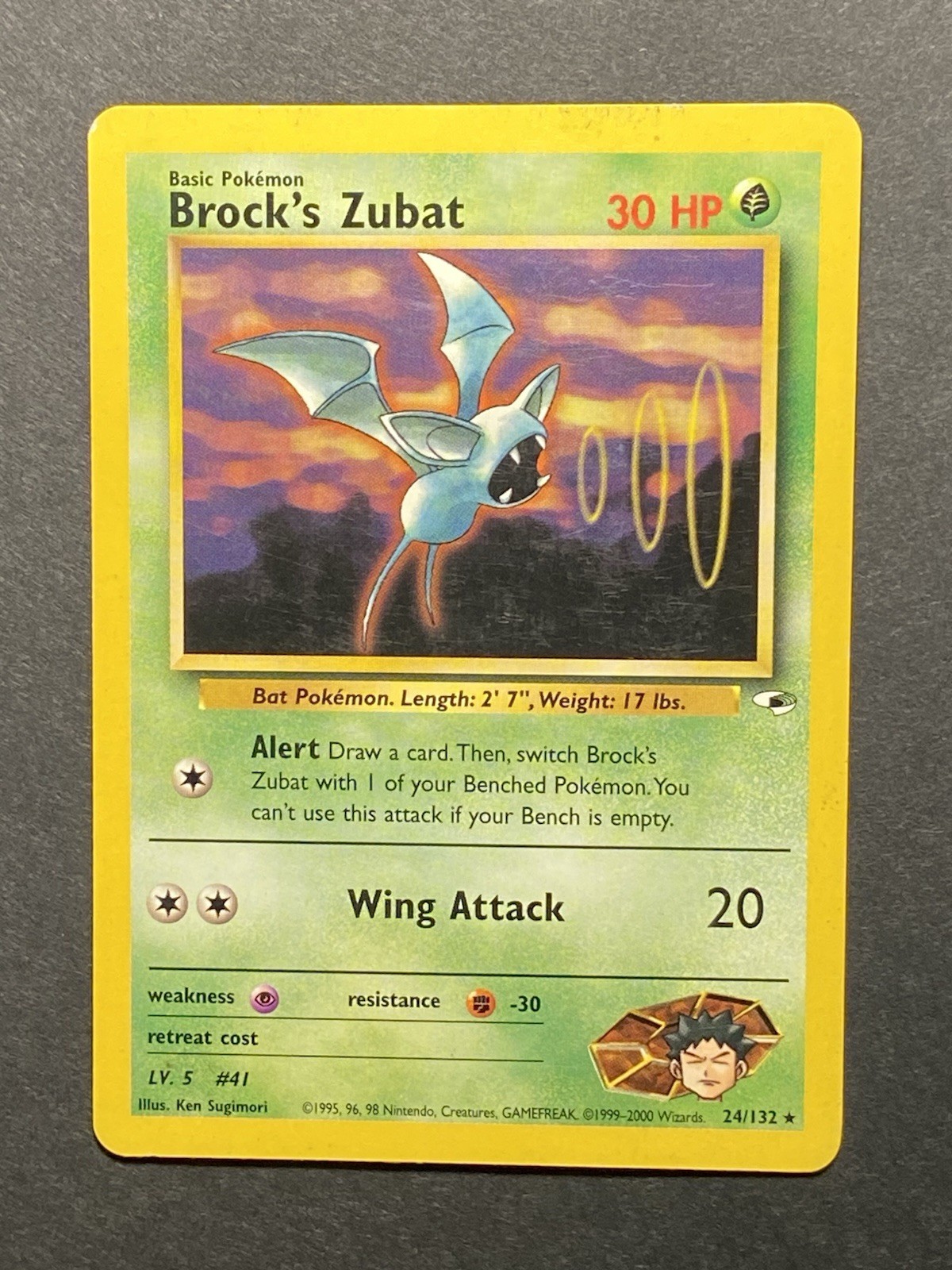 Brock's Zubat 24/132 Gym Heroes Unlimited Regular Rare Pokémon TCG